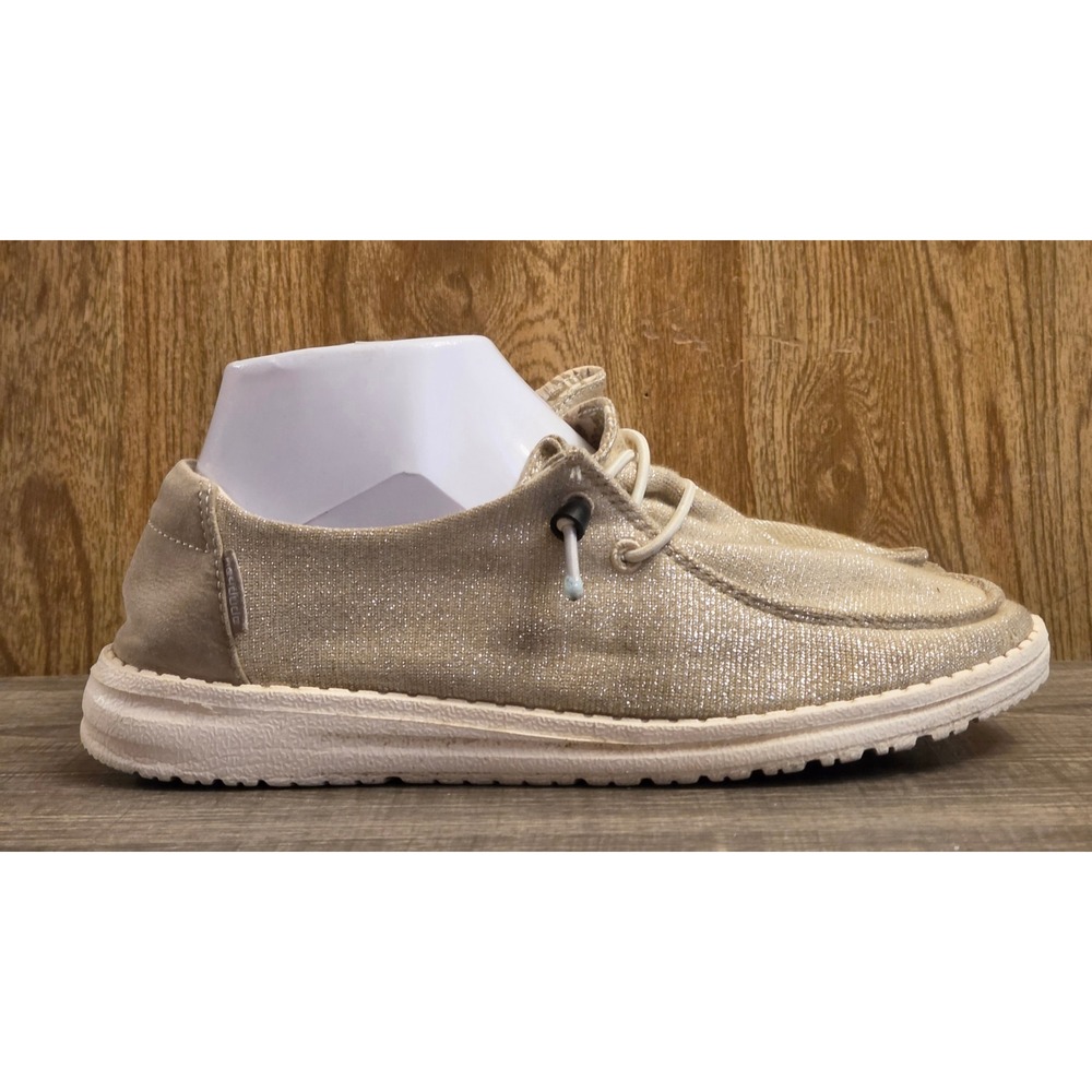 Hey Dude Wendy Stretch Sparkling Beige Slip On‎ Shoes Womens Size 7